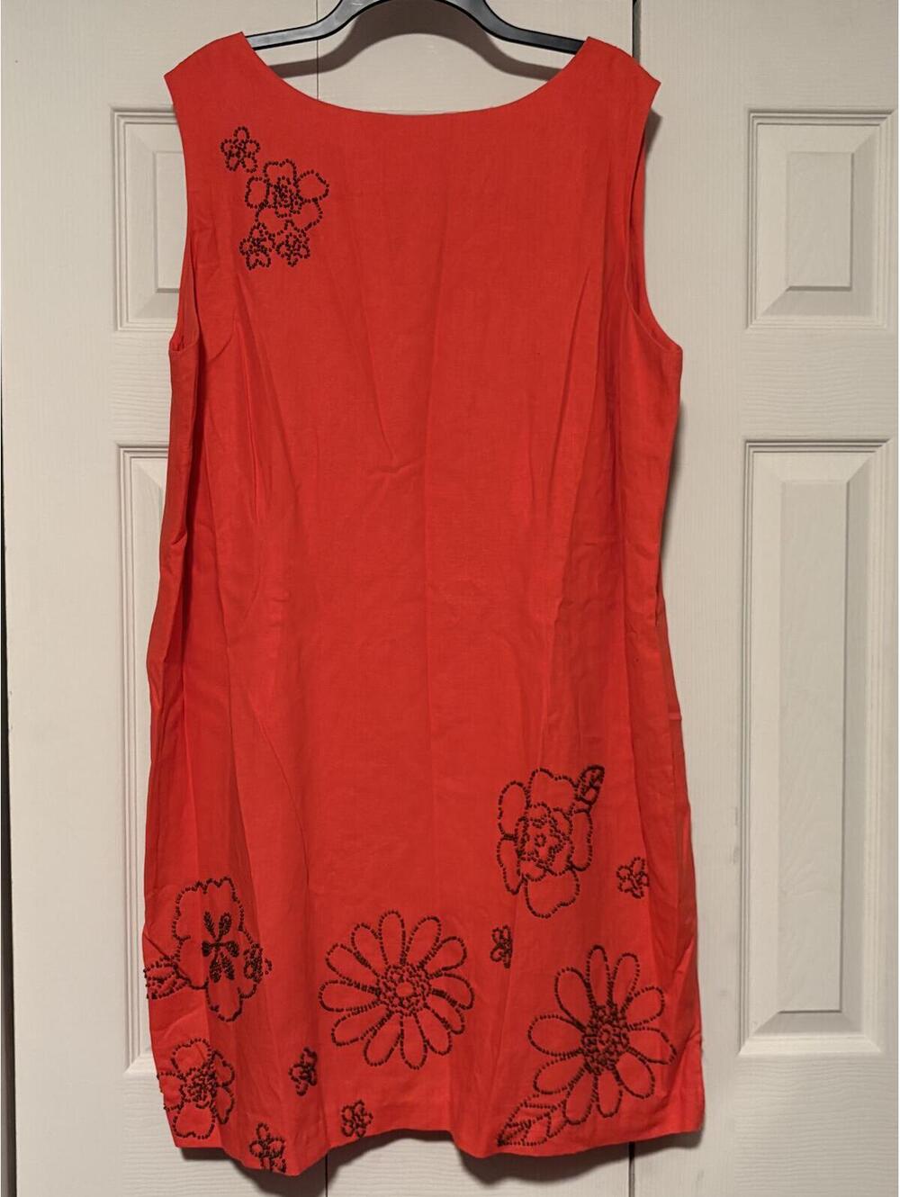 Studio C Red Floral Beaded Shift Dress Plus Size 24 Artsy Boho Cottagecore Midi